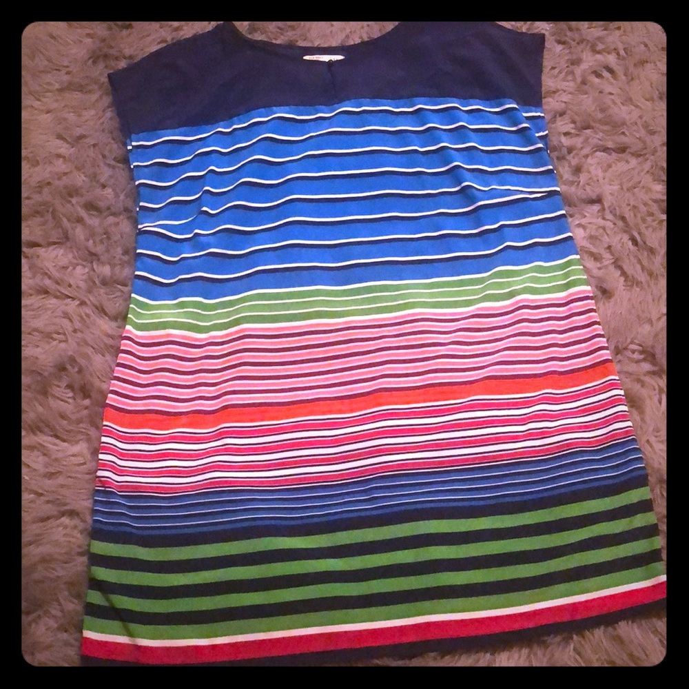 Short sleeved striped shift dress